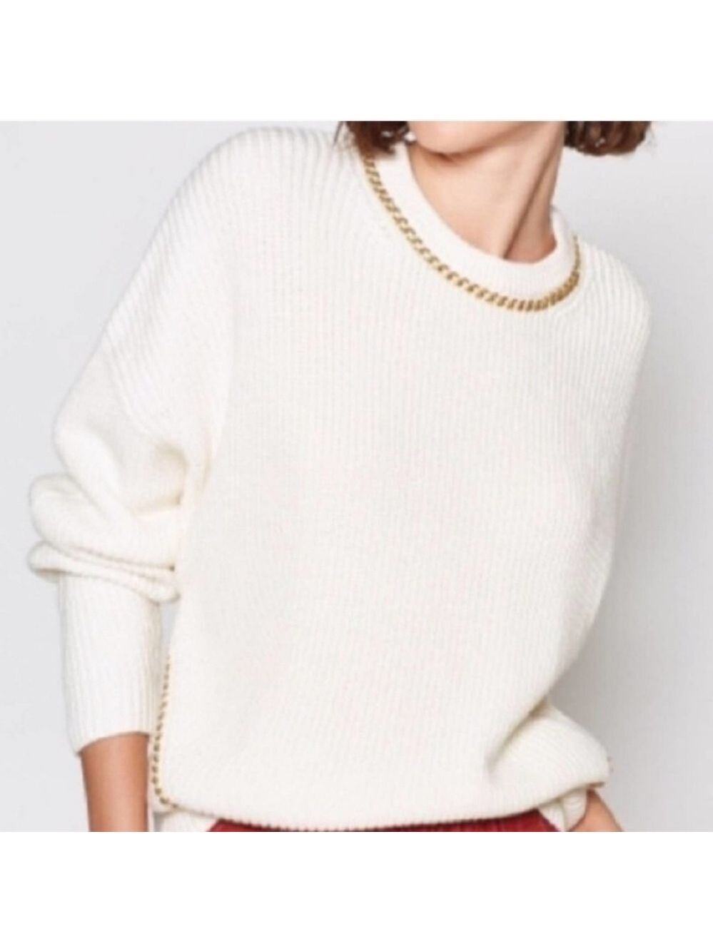 Joie Meliso Gold Chain Sweater in Porcelain